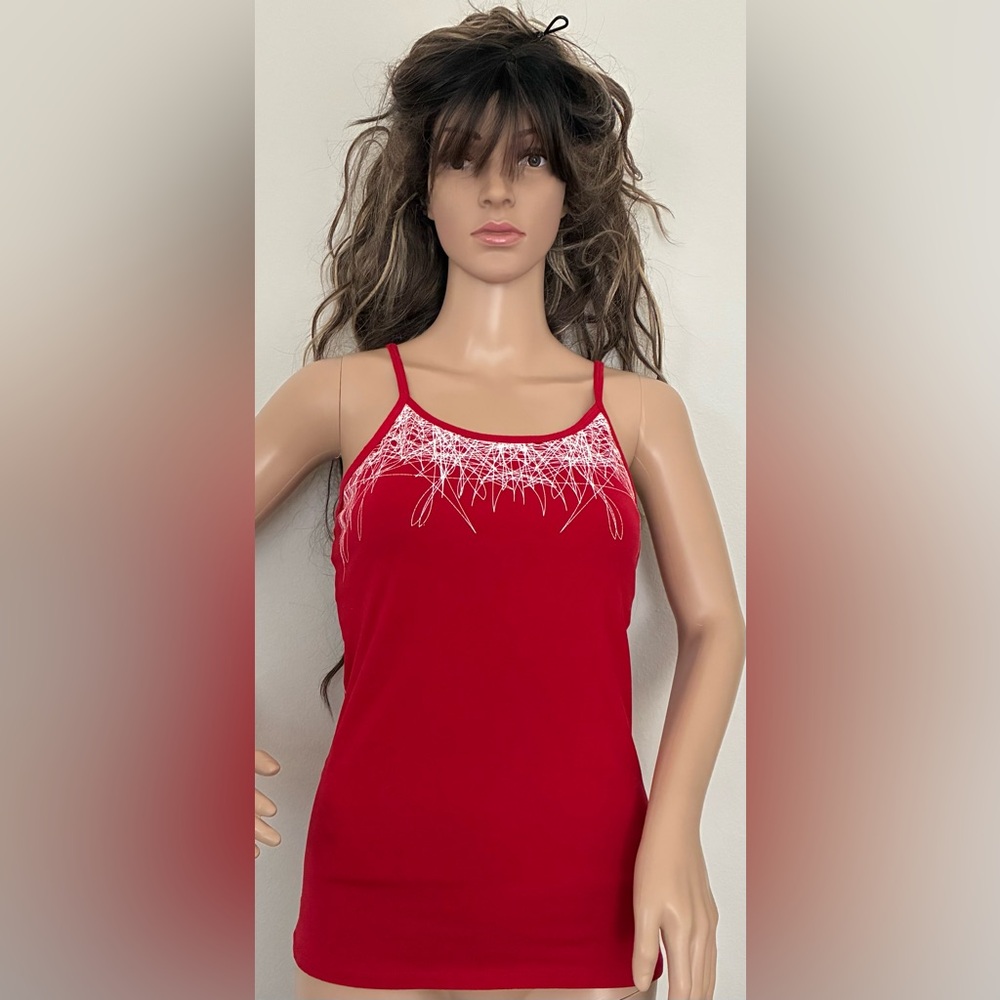 Calvin Klein Red Top with White Decorative Trim